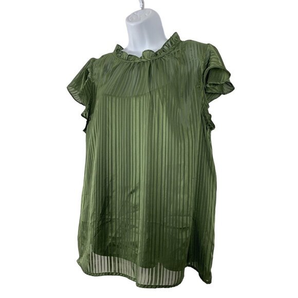 Ophelia Roe Striped Ruffle Sleeve Green Blouse With Cami Top Size Large - Picture 4 of 11